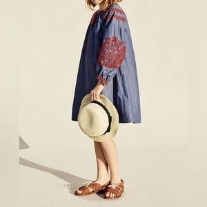 Zara girls boho style chambray dress with pockets Size 7